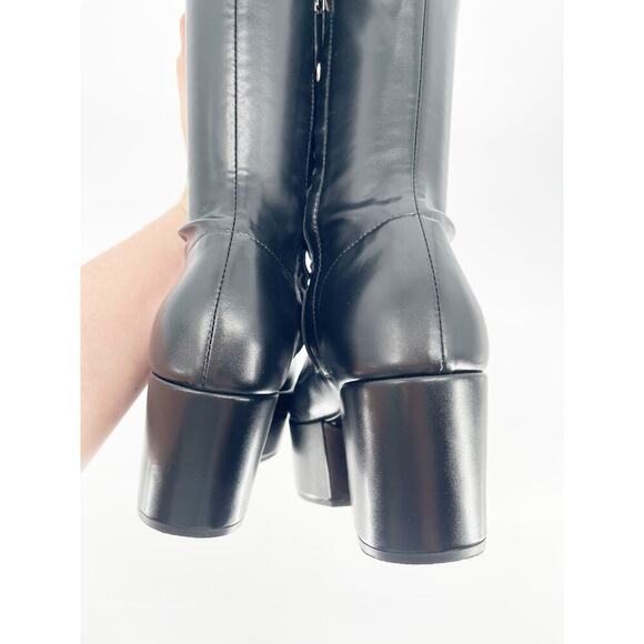 Prada Black Stretch Leather Padded Logo Over the Knee 70mm Platform Boot IT 37 - Picture 11 of 16